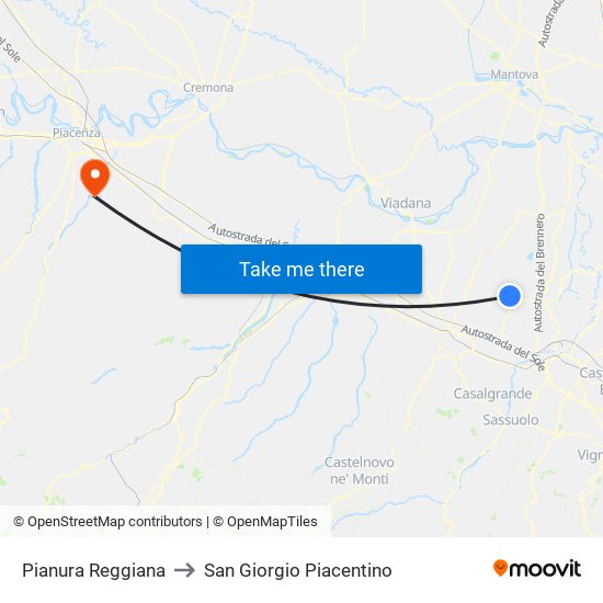 Pianura Reggiana to San Giorgio Piacentino map