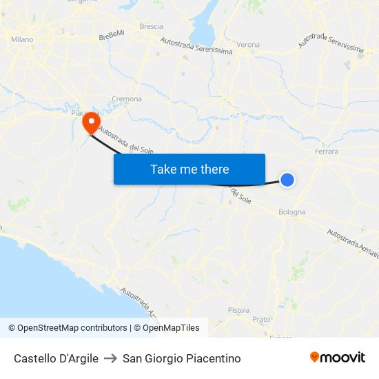 Castello D'Argile to San Giorgio Piacentino map