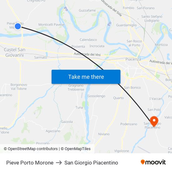 Pieve Porto Morone to San Giorgio Piacentino map