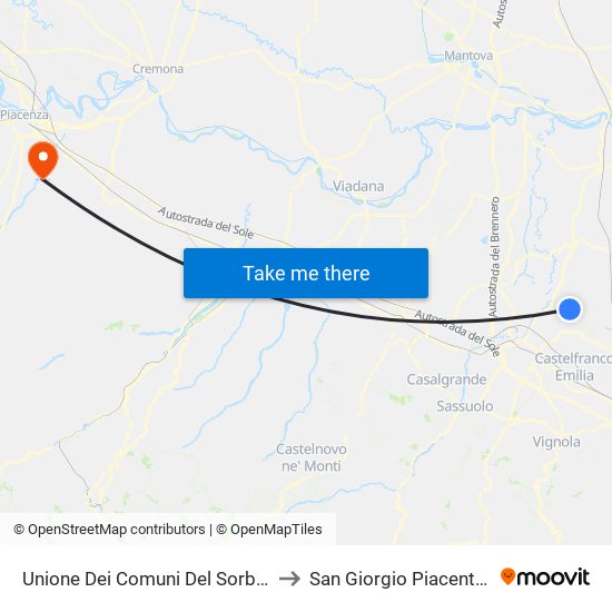 Unione Dei Comuni Del Sorbara to San Giorgio Piacentino map