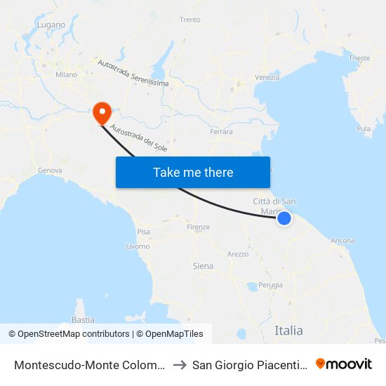 Montescudo-Monte Colombo to San Giorgio Piacentino map
