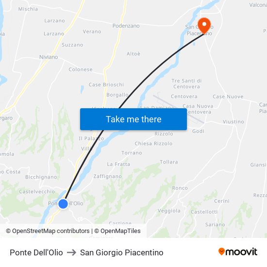 Ponte Dell'Olio to San Giorgio Piacentino map