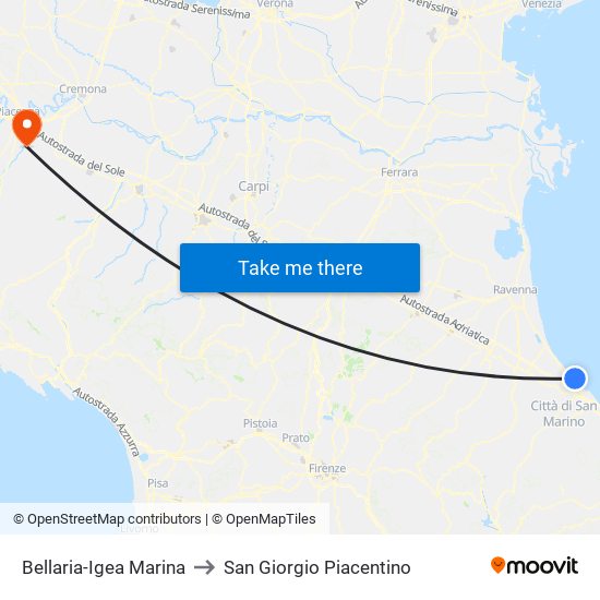 Bellaria-Igea Marina to San Giorgio Piacentino map