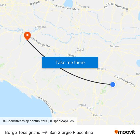 Borgo Tossignano to San Giorgio Piacentino map