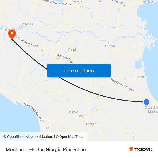 Montiano to San Giorgio Piacentino map