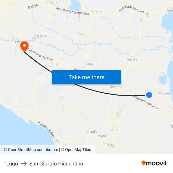 Lugo to San Giorgio Piacentino map