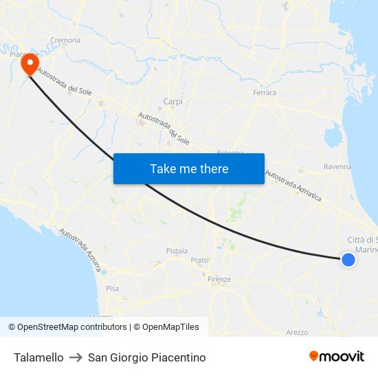 Talamello to San Giorgio Piacentino map