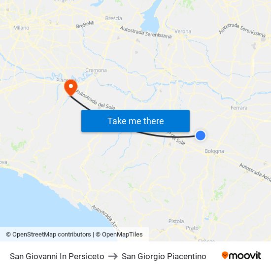 San Giovanni In Persiceto to San Giorgio Piacentino map