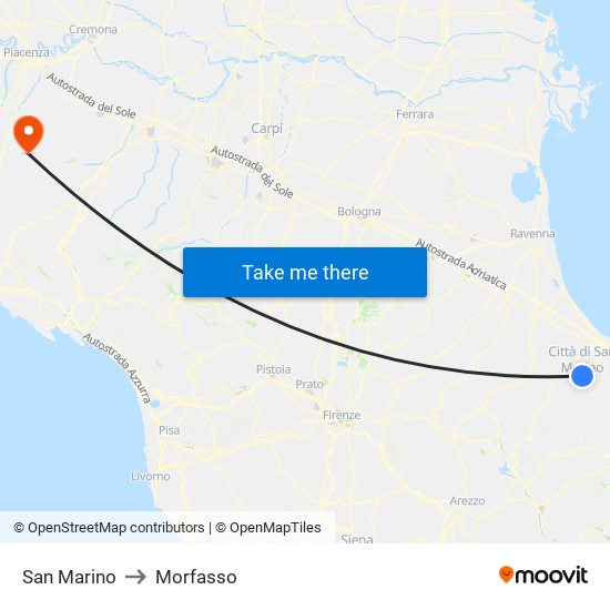 San Marino to Morfasso map