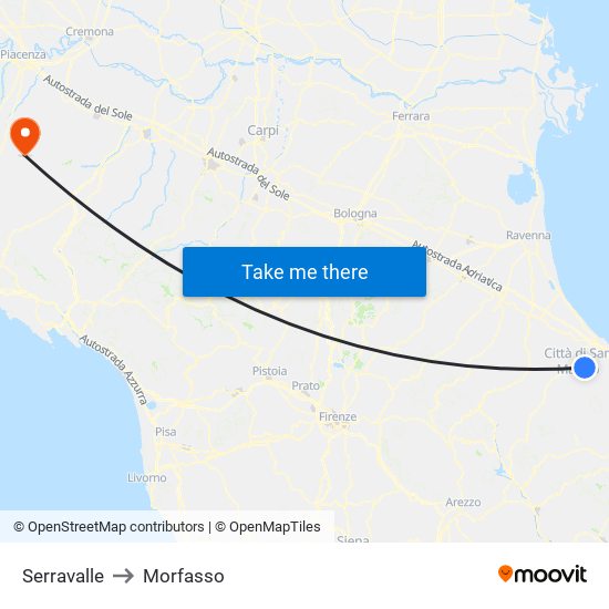 Serravalle to Morfasso map