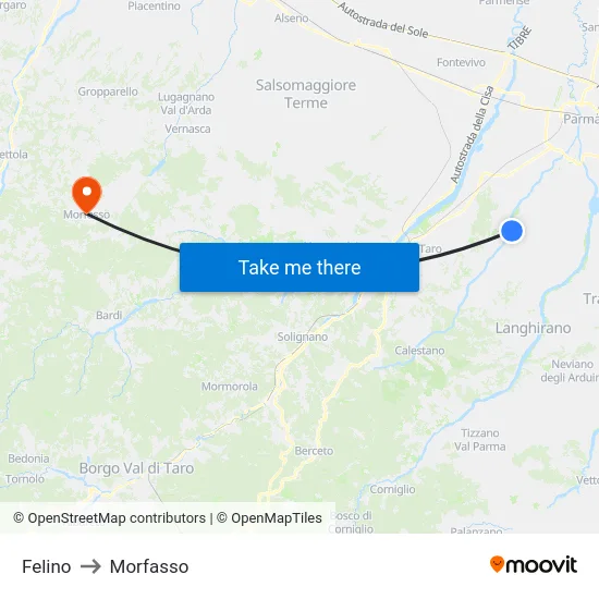 Felino to Morfasso map