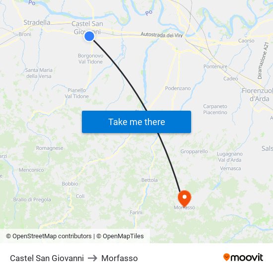 Castel San Giovanni to Morfasso map