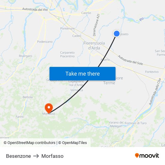 Besenzone to Morfasso map