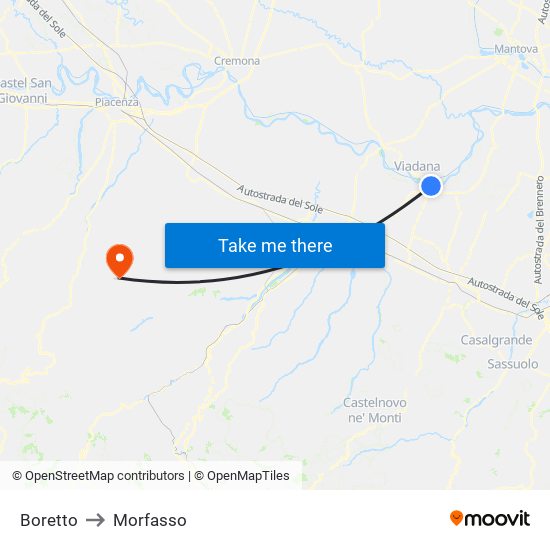 Boretto to Morfasso map