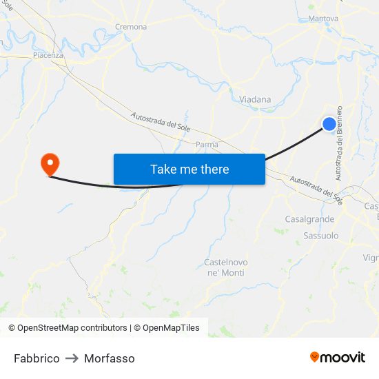 Fabbrico to Morfasso map