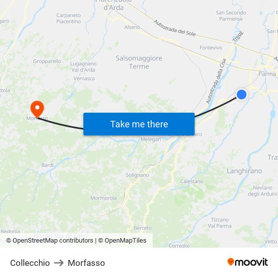 Collecchio to Morfasso map