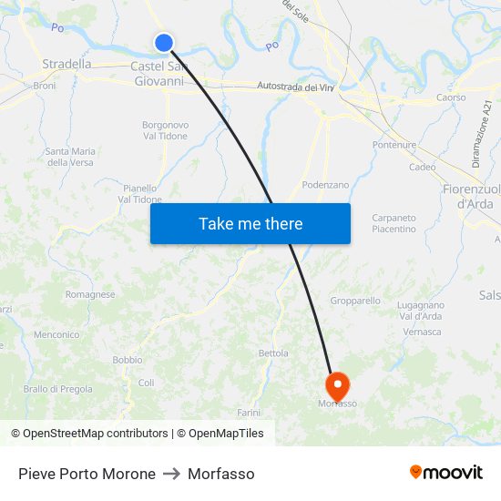 Pieve Porto Morone to Morfasso map