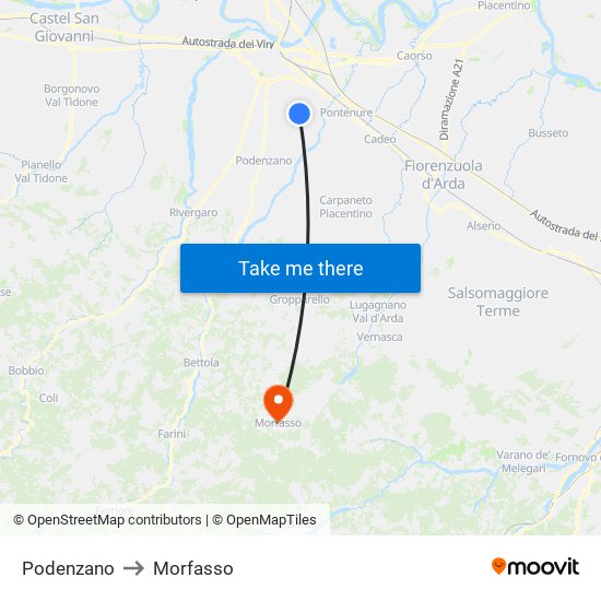 Podenzano to Morfasso map