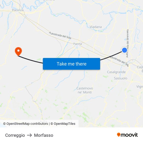 Correggio to Morfasso map