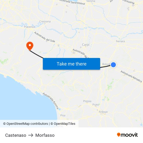 Castenaso to Morfasso map