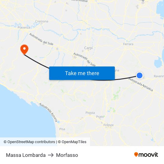 Massa Lombarda to Morfasso map