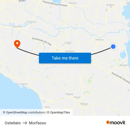 Ostellato to Morfasso map