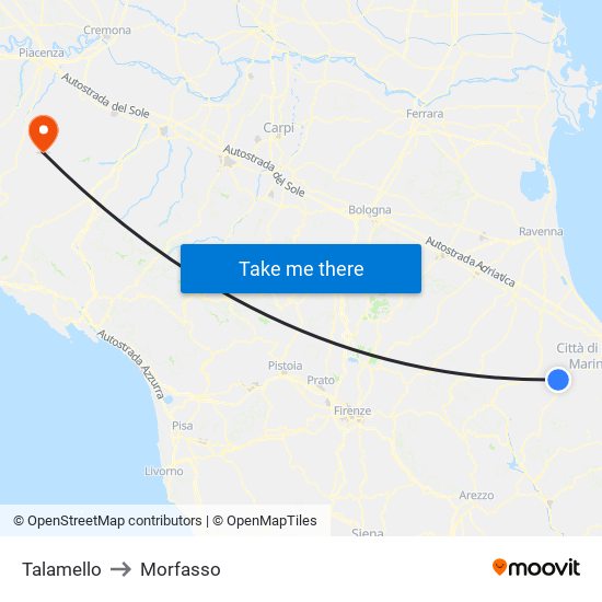 Talamello to Morfasso map