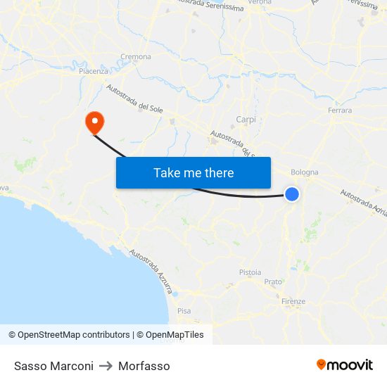 Sasso Marconi to Morfasso map