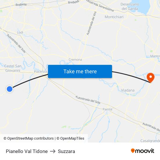 Pianello Val Tidone to Suzzara map