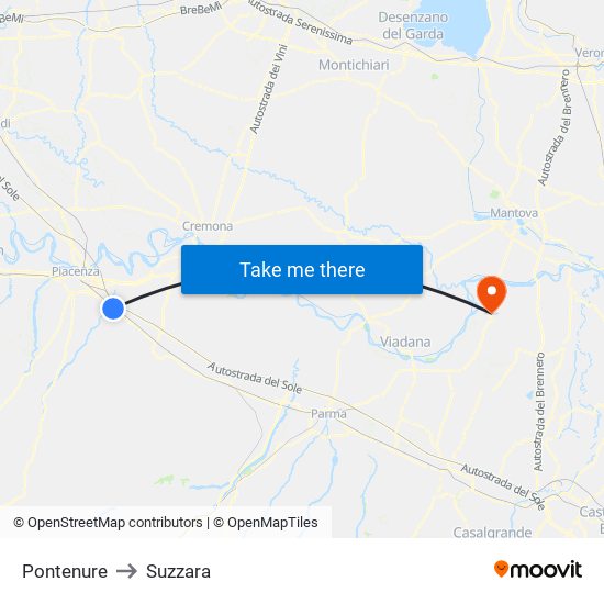 Pontenure to Suzzara map