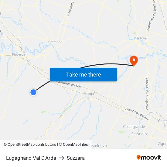 Lugagnano Val D'Arda to Suzzara map