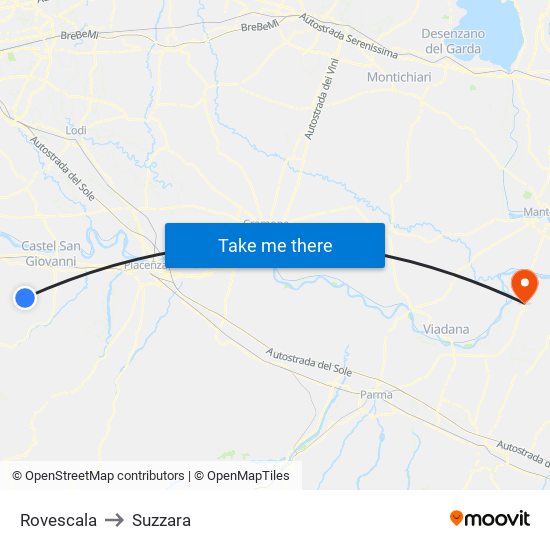 Rovescala to Suzzara map