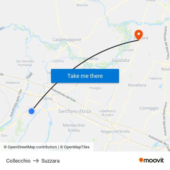 Collecchio to Suzzara map