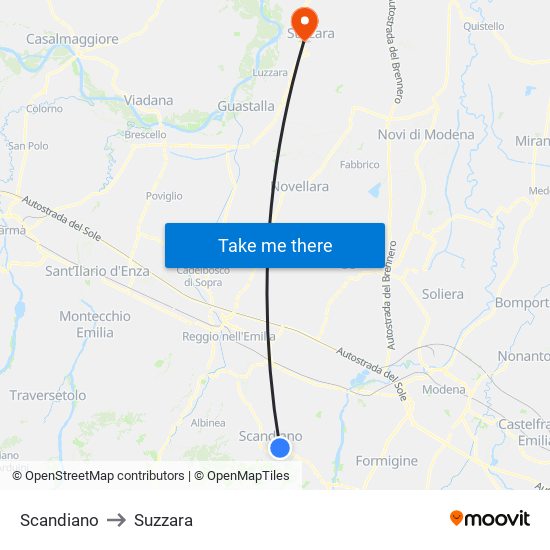 Scandiano to Suzzara map