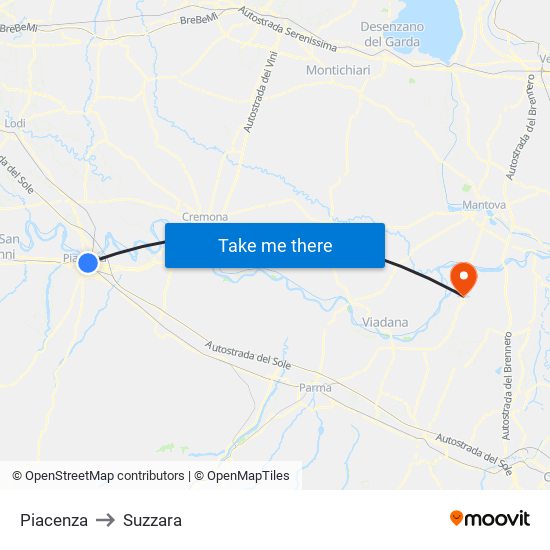 Piacenza to Suzzara map