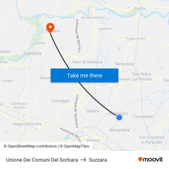 Unione Dei Comuni Del Sorbara to Suzzara map