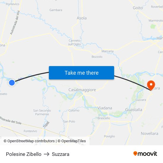 Polesine Zibello to Suzzara map