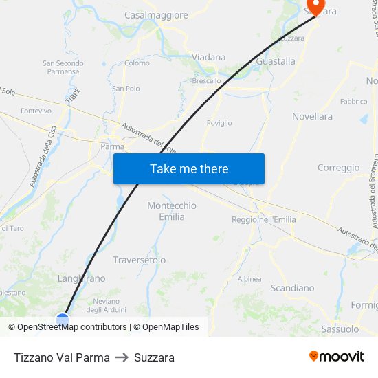Tizzano Val Parma to Suzzara map