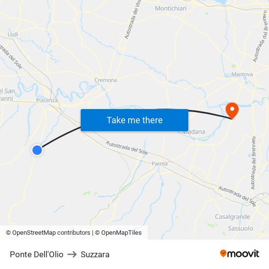 Ponte Dell'Olio to Suzzara map