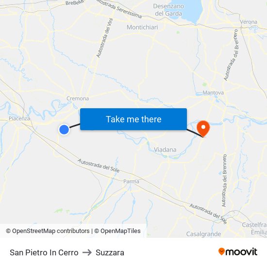 San Pietro In Cerro to Suzzara map