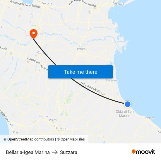 Bellaria-Igea Marina to Suzzara map
