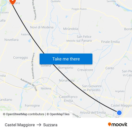 Castel Maggiore to Suzzara map