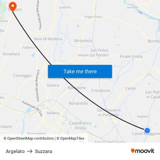 Argelato to Suzzara map