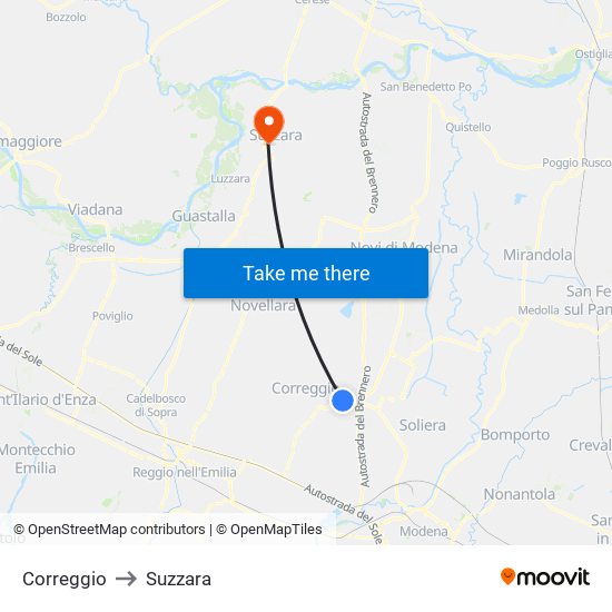 Correggio to Suzzara map