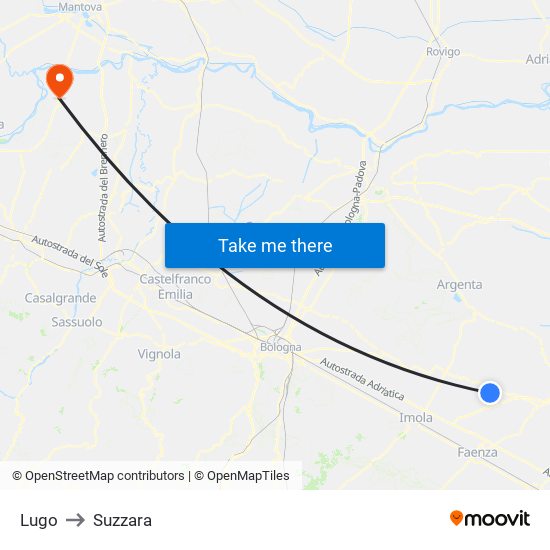 Lugo to Suzzara map