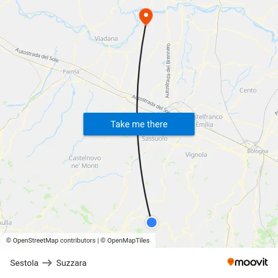Sestola to Suzzara map