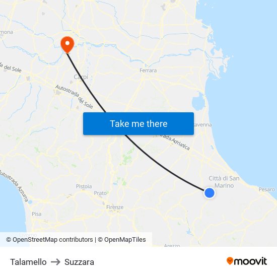 Talamello to Suzzara map