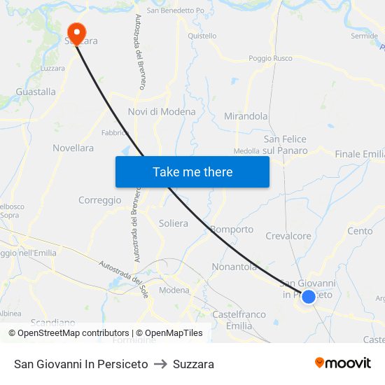 San Giovanni In Persiceto to Suzzara map