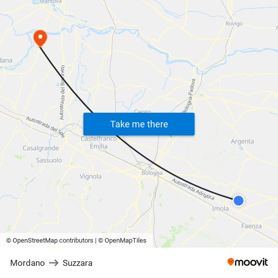 Mordano to Suzzara map