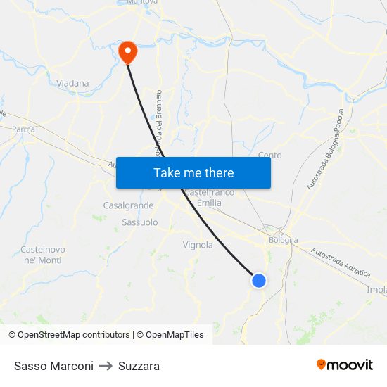 Sasso Marconi to Suzzara map